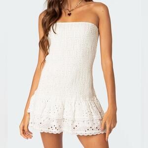 NWT Edikted Strapless Cotton Mini Dress White Large